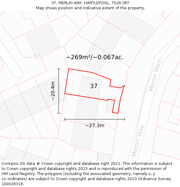 37, MERLIN WAY, HARTLEPOOL, TS26 0RT: Plot and title map
