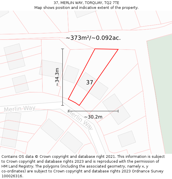 37, MERLIN WAY, TORQUAY, TQ2 7TE: Plot and title map