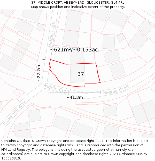 37, MIDDLE CROFT, ABBEYMEAD, GLOUCESTER, GL4 4RL: Plot and title map