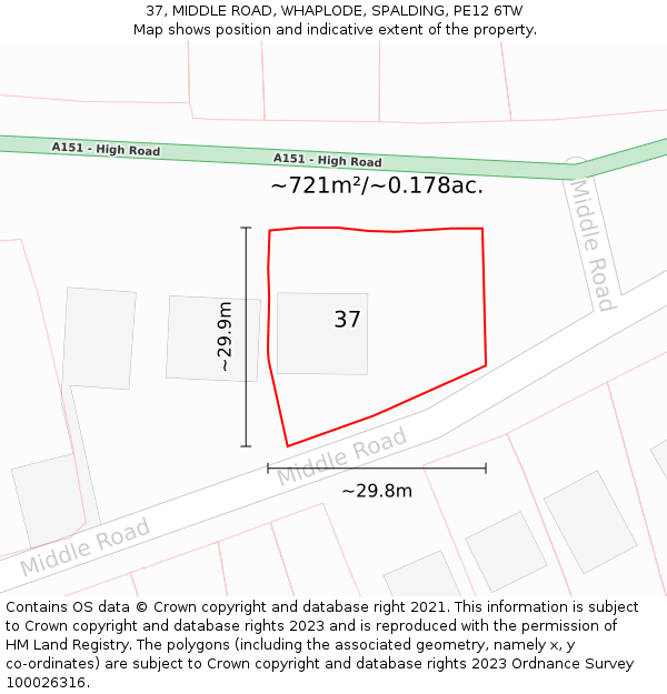 37, MIDDLE ROAD, WHAPLODE, SPALDING, PE12 6TW: Plot and title map