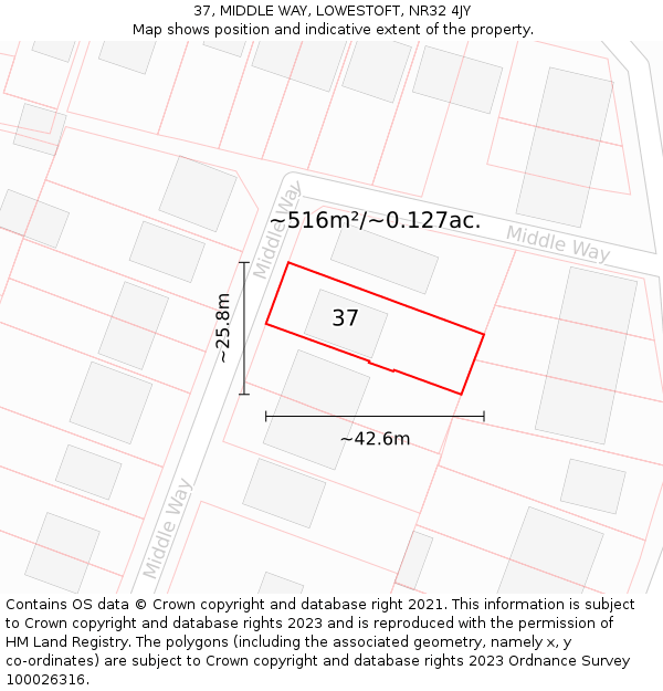 37, MIDDLE WAY, LOWESTOFT, NR32 4JY: Plot and title map