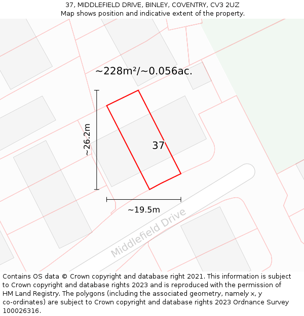 37, MIDDLEFIELD DRIVE, BINLEY, COVENTRY, CV3 2UZ: Plot and title map