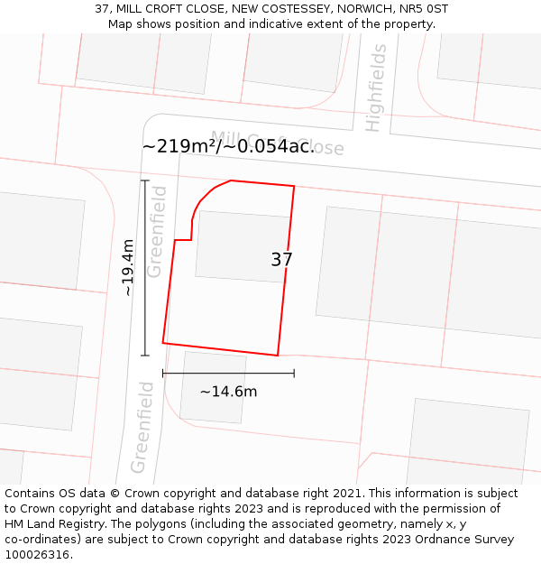 37, MILL CROFT CLOSE, NEW COSTESSEY, NORWICH, NR5 0ST: Plot and title map