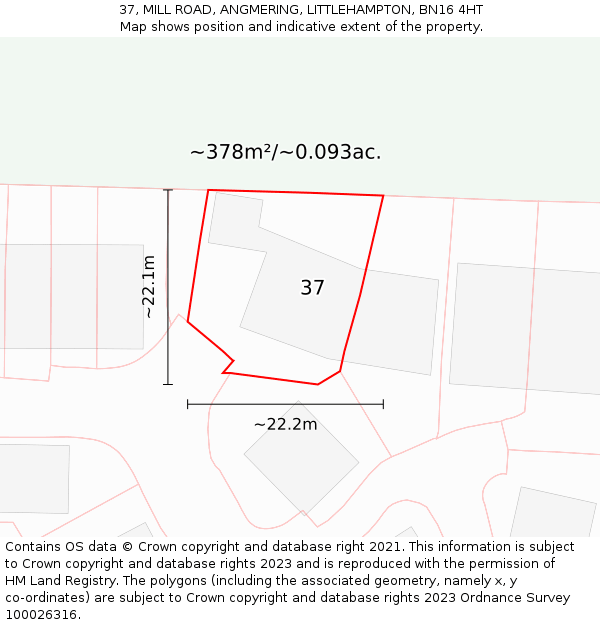 37, MILL ROAD, ANGMERING, LITTLEHAMPTON, BN16 4HT: Plot and title map