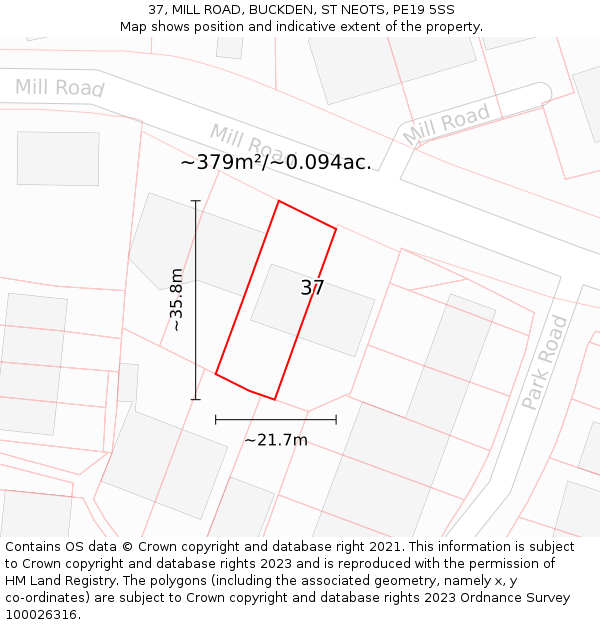37, MILL ROAD, BUCKDEN, ST NEOTS, PE19 5SS: Plot and title map