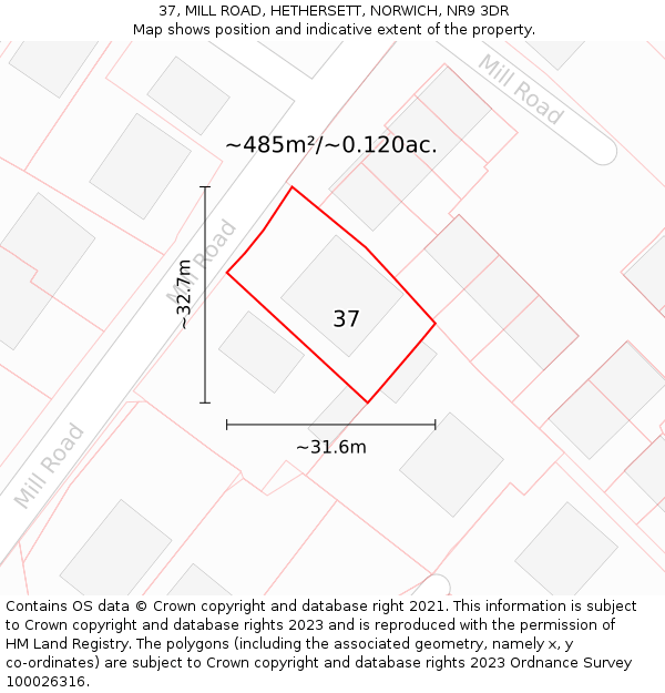 37, MILL ROAD, HETHERSETT, NORWICH, NR9 3DR: Plot and title map