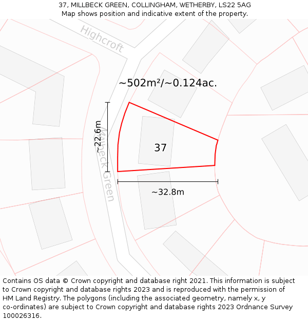 37, MILLBECK GREEN, COLLINGHAM, WETHERBY, LS22 5AG: Plot and title map