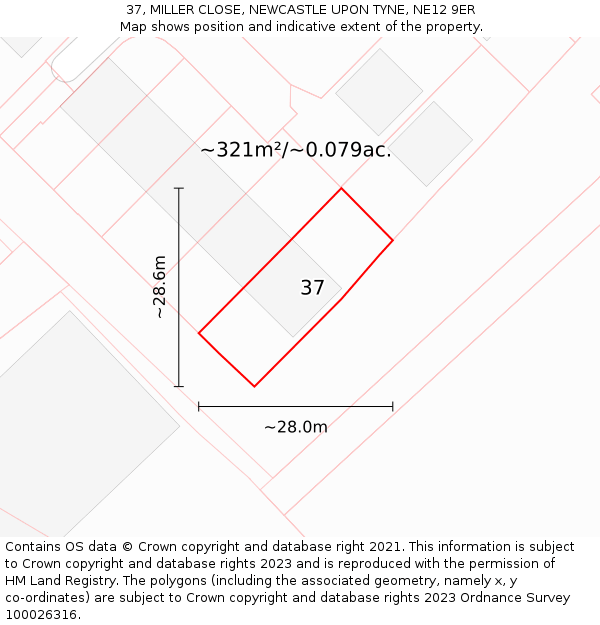 37, MILLER CLOSE, NEWCASTLE UPON TYNE, NE12 9ER: Plot and title map