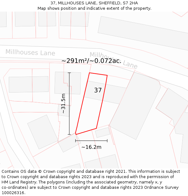37, MILLHOUSES LANE, SHEFFIELD, S7 2HA: Plot and title map
