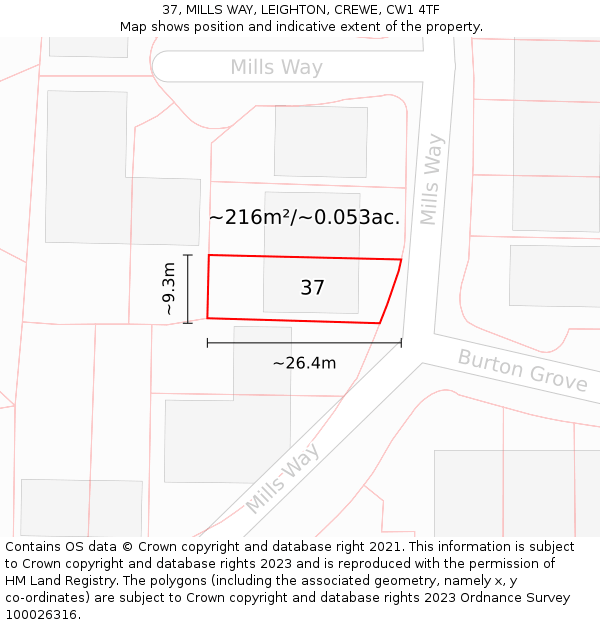 37, MILLS WAY, LEIGHTON, CREWE, CW1 4TF: Plot and title map