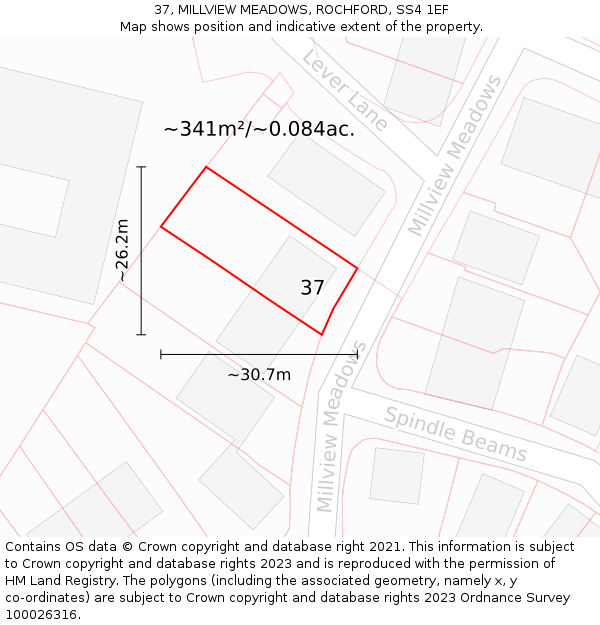 37, MILLVIEW MEADOWS, ROCHFORD, SS4 1EF: Plot and title map