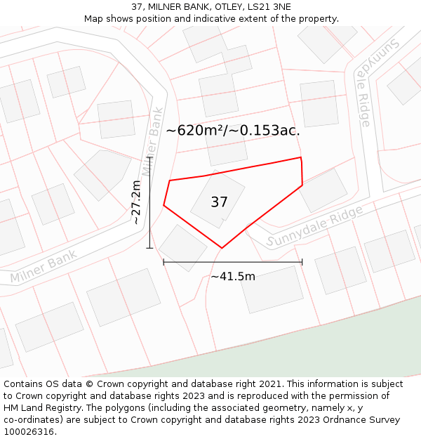 37, MILNER BANK, OTLEY, LS21 3NE: Plot and title map