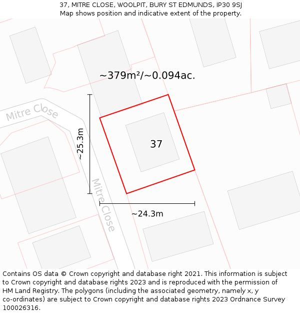 37, MITRE CLOSE, WOOLPIT, BURY ST EDMUNDS, IP30 9SJ: Plot and title map