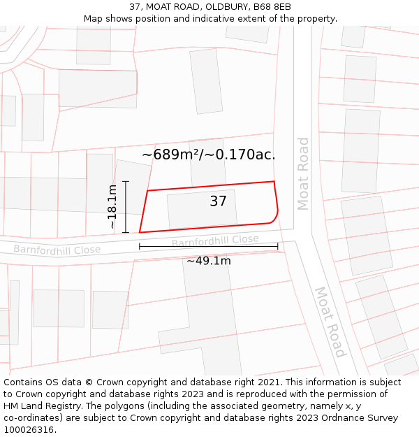 37, MOAT ROAD, OLDBURY, B68 8EB: Plot and title map