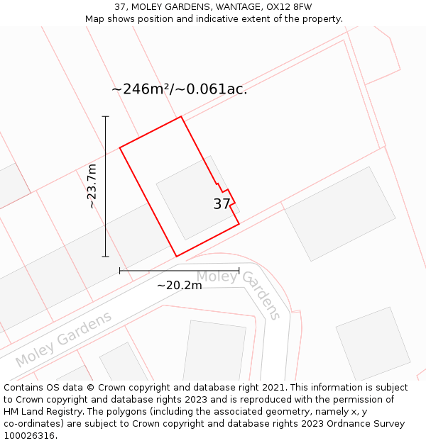 37, MOLEY GARDENS, WANTAGE, OX12 8FW: Plot and title map