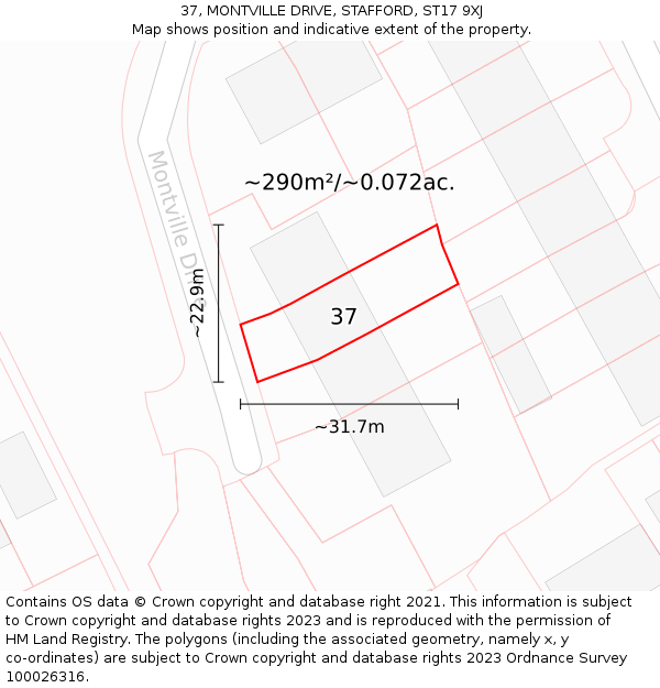 37, MONTVILLE DRIVE, STAFFORD, ST17 9XJ: Plot and title map