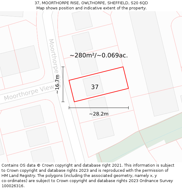 37, MOORTHORPE RISE, OWLTHORPE, SHEFFIELD, S20 6QD: Plot and title map