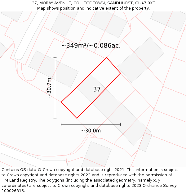 37, MORAY AVENUE, COLLEGE TOWN, SANDHURST, GU47 0XE: Plot and title map