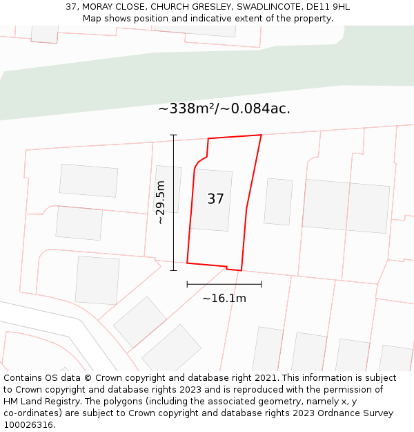 37, MORAY CLOSE, CHURCH GRESLEY, SWADLINCOTE, DE11 9HL: Plot and title map