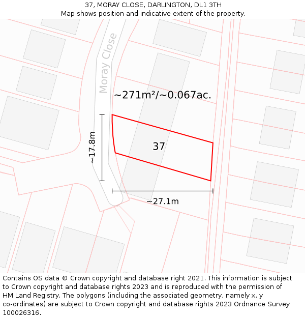 37, MORAY CLOSE, DARLINGTON, DL1 3TH: Plot and title map