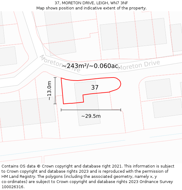 37, MORETON DRIVE, LEIGH, WN7 3NF: Plot and title map
