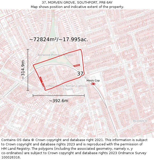 37, MORVEN GROVE, SOUTHPORT, PR8 6AY: Plot and title map
