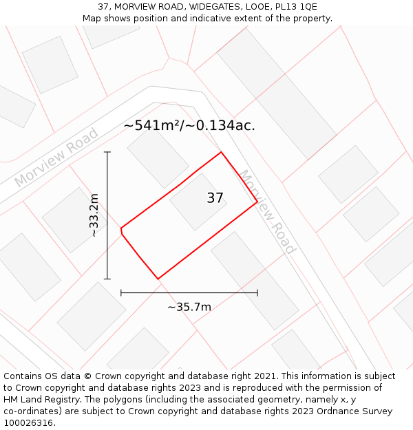 37, MORVIEW ROAD, WIDEGATES, LOOE, PL13 1QE: Plot and title map