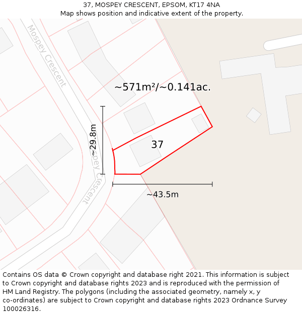 37, MOSPEY CRESCENT, EPSOM, KT17 4NA: Plot and title map