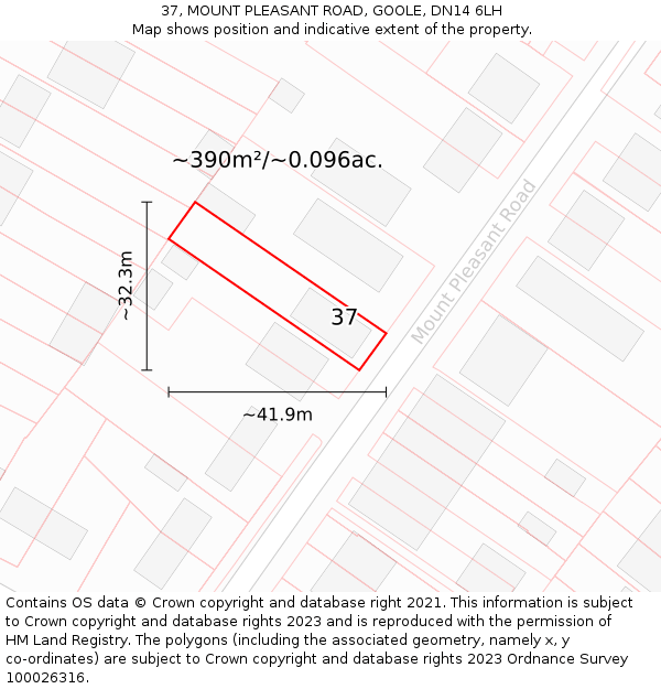 37, MOUNT PLEASANT ROAD, GOOLE, DN14 6LH: Plot and title map