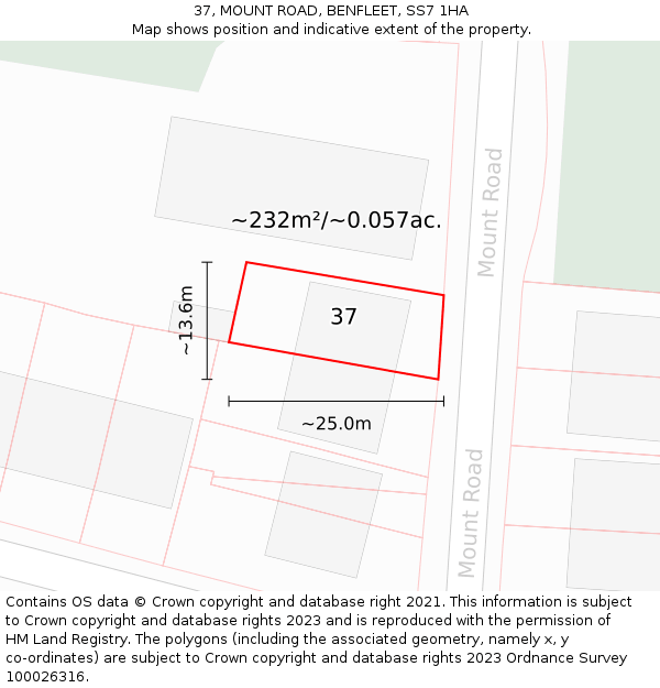 37, MOUNT ROAD, BENFLEET, SS7 1HA: Plot and title map