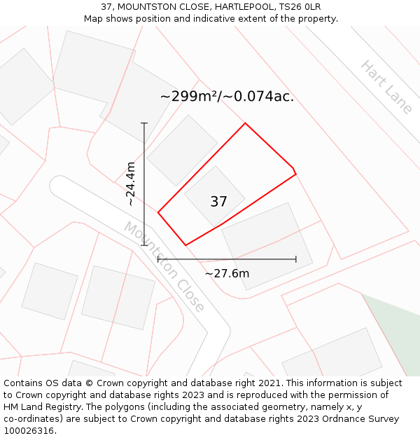 37, MOUNTSTON CLOSE, HARTLEPOOL, TS26 0LR: Plot and title map