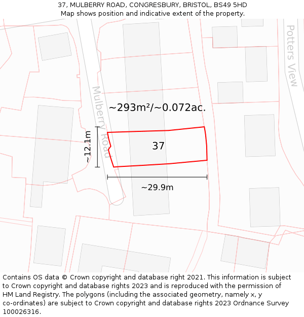 37, MULBERRY ROAD, CONGRESBURY, BRISTOL, BS49 5HD: Plot and title map