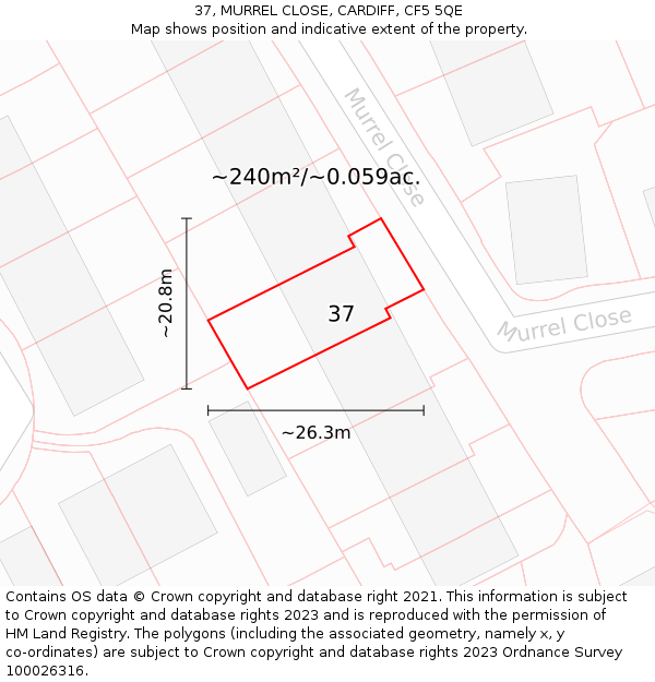 37, MURREL CLOSE, CARDIFF, CF5 5QE: Plot and title map