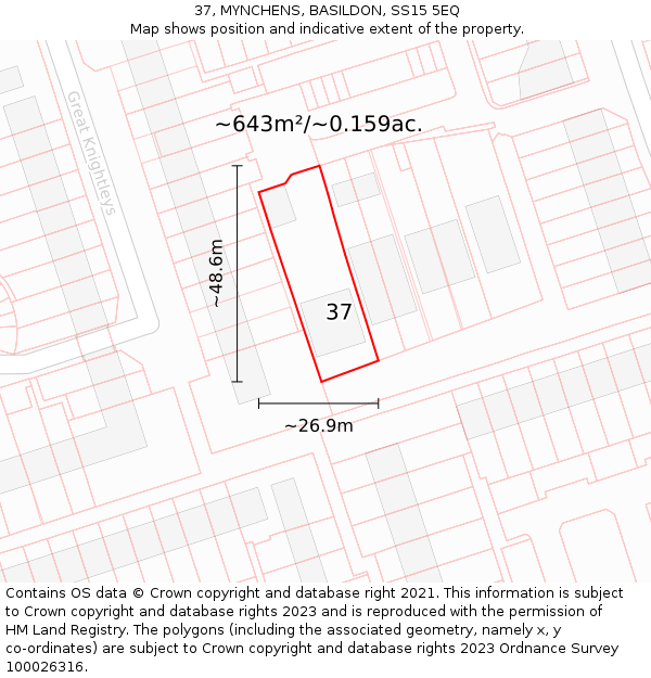 37, MYNCHENS, BASILDON, SS15 5EQ: Plot and title map