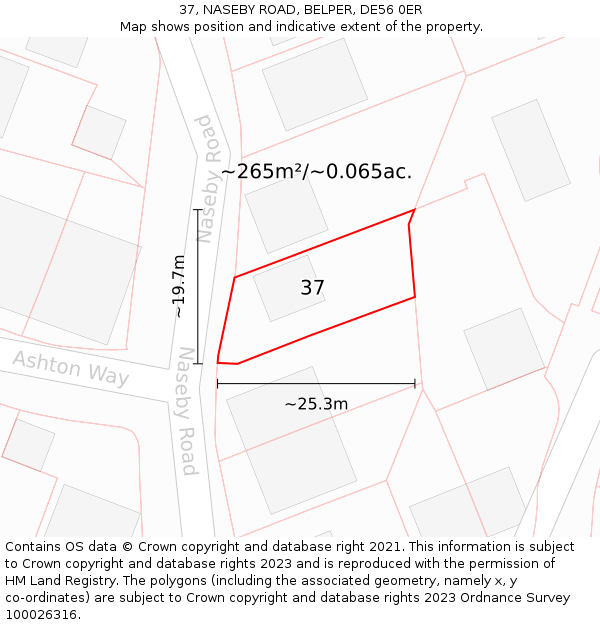 37, NASEBY ROAD, BELPER, DE56 0ER: Plot and title map