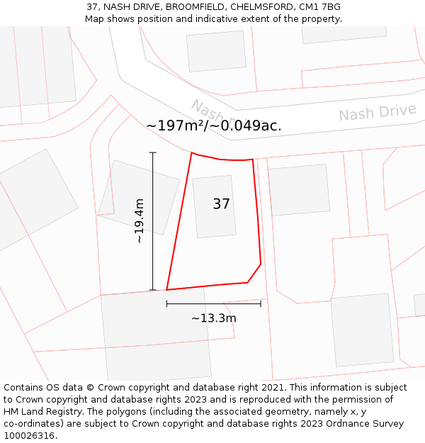 37, NASH DRIVE, BROOMFIELD, CHELMSFORD, CM1 7BG: Plot and title map