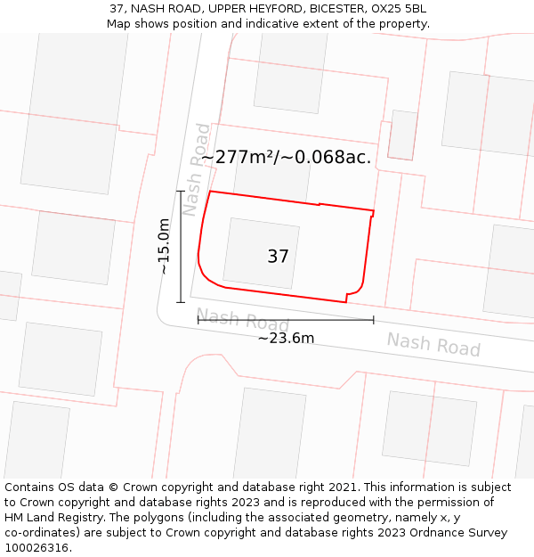 37, NASH ROAD, UPPER HEYFORD, BICESTER, OX25 5BL: Plot and title map