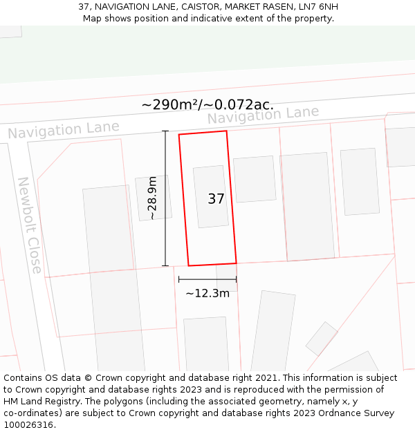 37, NAVIGATION LANE, CAISTOR, MARKET RASEN, LN7 6NH: Plot and title map
