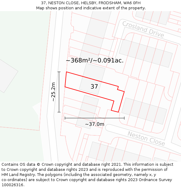 37, NESTON CLOSE, HELSBY, FRODSHAM, WA6 0FH: Plot and title map
