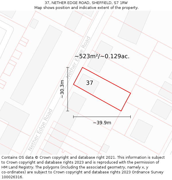 37, NETHER EDGE ROAD, SHEFFIELD, S7 1RW: Plot and title map