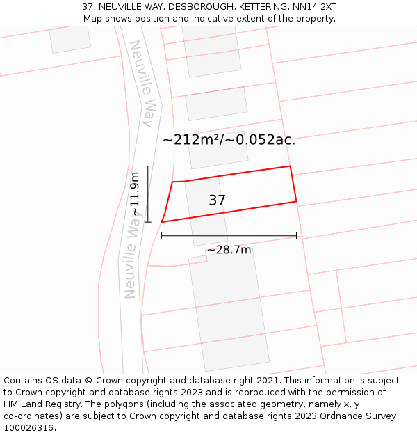 37, NEUVILLE WAY, DESBOROUGH, KETTERING, NN14 2XT: Plot and title map