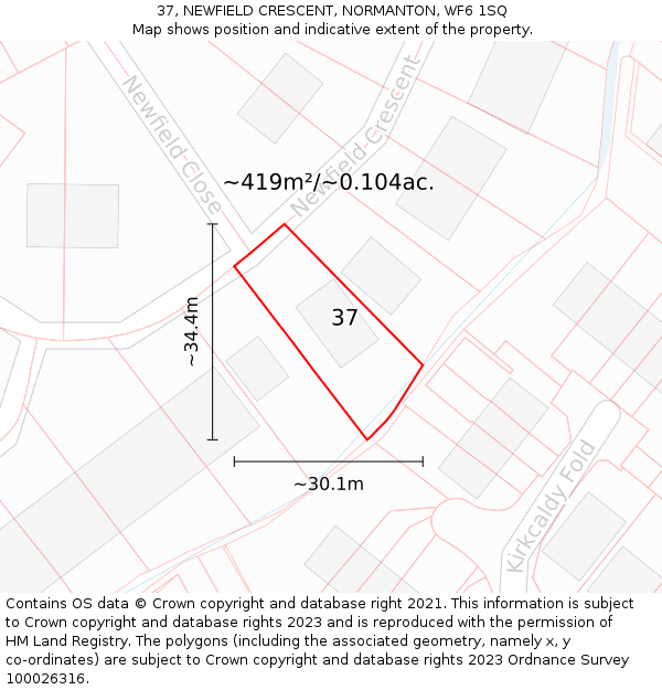 37, NEWFIELD CRESCENT, NORMANTON, WF6 1SQ: Plot and title map
