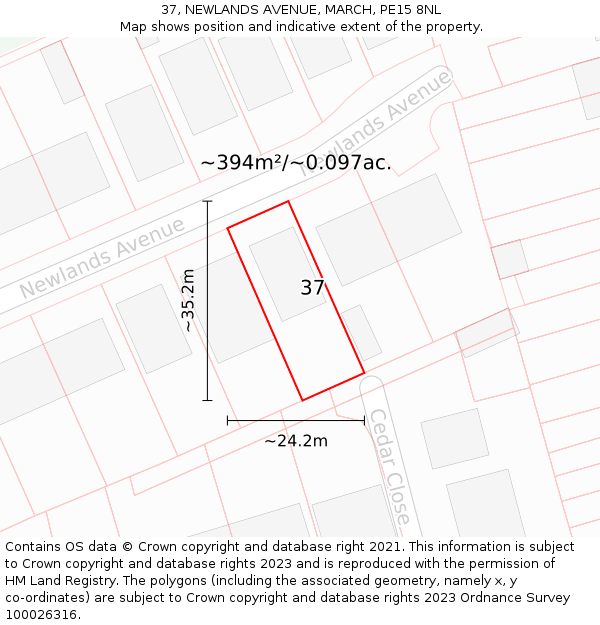 37, NEWLANDS AVENUE, MARCH, PE15 8NL: Plot and title map