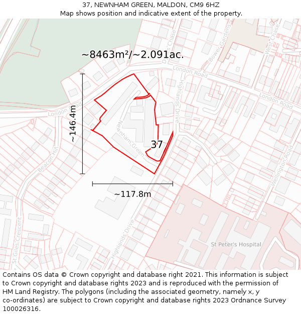 37, NEWNHAM GREEN, MALDON, CM9 6HZ: Plot and title map