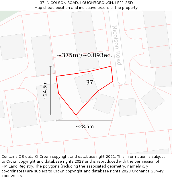 37, NICOLSON ROAD, LOUGHBOROUGH, LE11 3SD: Plot and title map