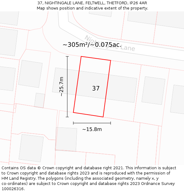 37, NIGHTINGALE LANE, FELTWELL, THETFORD, IP26 4AR: Plot and title map
