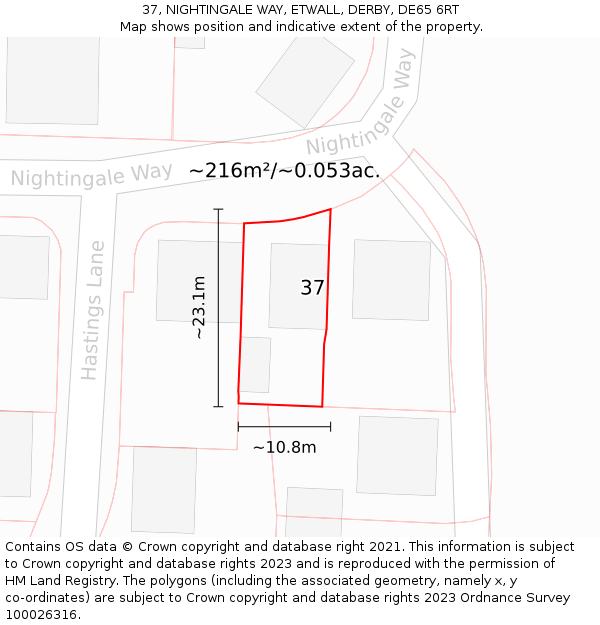 37, NIGHTINGALE WAY, ETWALL, DERBY, DE65 6RT: Plot and title map