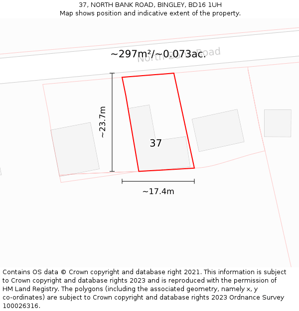 37, NORTH BANK ROAD, BINGLEY, BD16 1UH: Plot and title map
