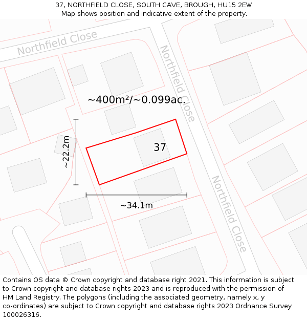 37, NORTHFIELD CLOSE, SOUTH CAVE, BROUGH, HU15 2EW: Plot and title map