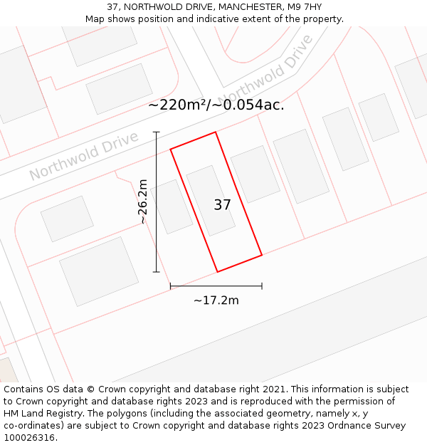 37, NORTHWOLD DRIVE, MANCHESTER, M9 7HY: Plot and title map